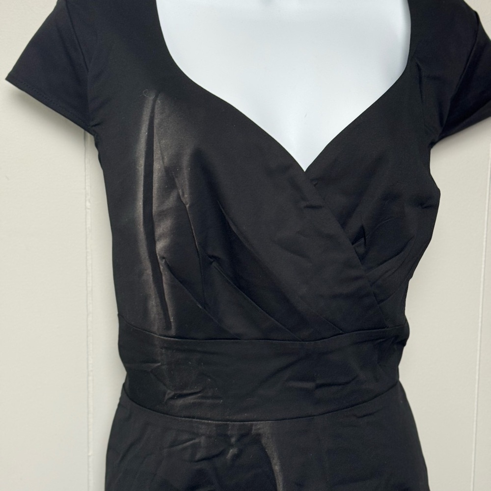 NWOT Bbonlinedress Elegant Black Faux Wrap Cap Sleeve Cotton Blend Dress Sz 2XL - Picture 5 of 9